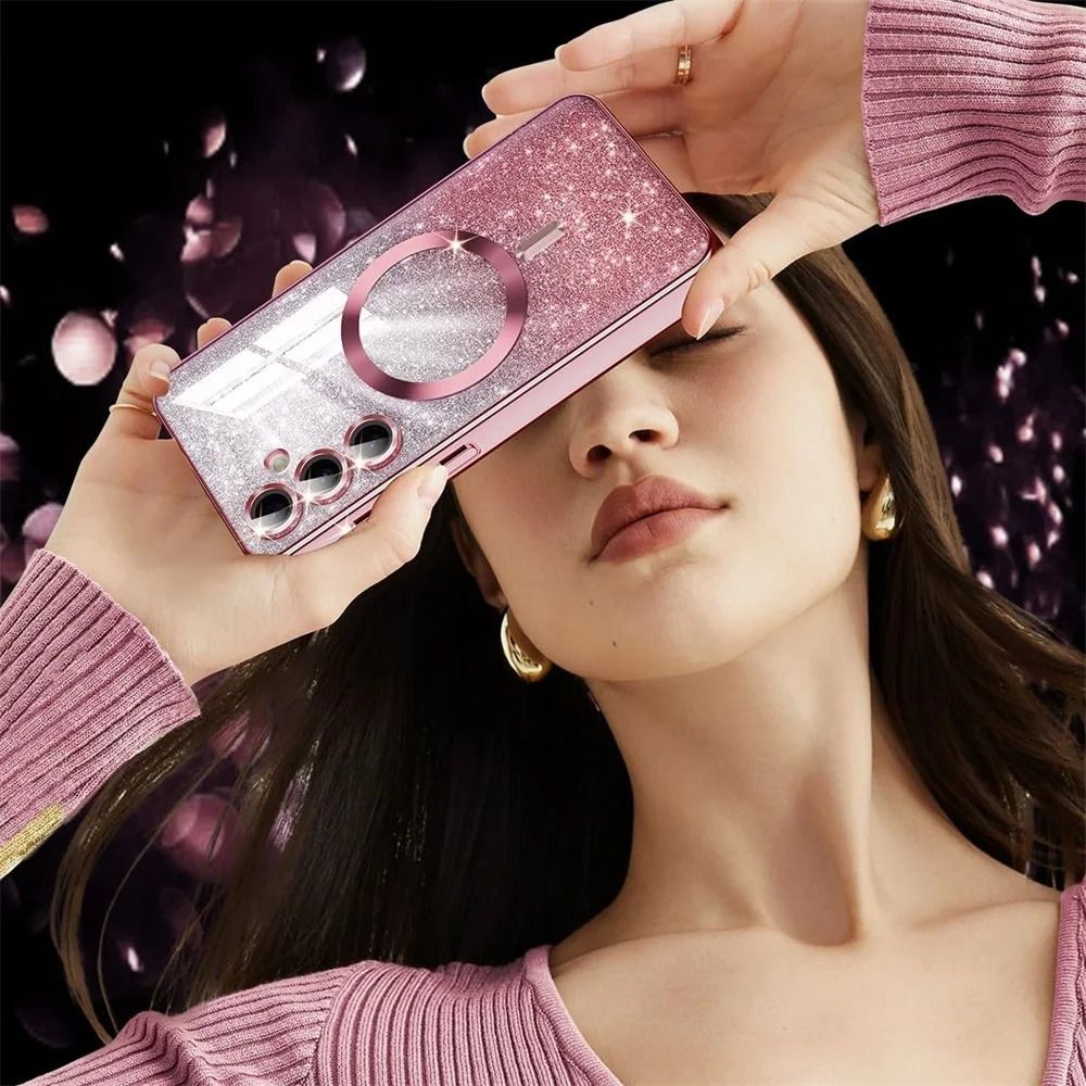 MagSafe Glitter Magnetic Phone Case for Samsung Galaxy S25 S24 S23 S22 S21 S20 Note 20 Ultra Shinning Transparent Silicone Electroplated Protective Shockproof Cover