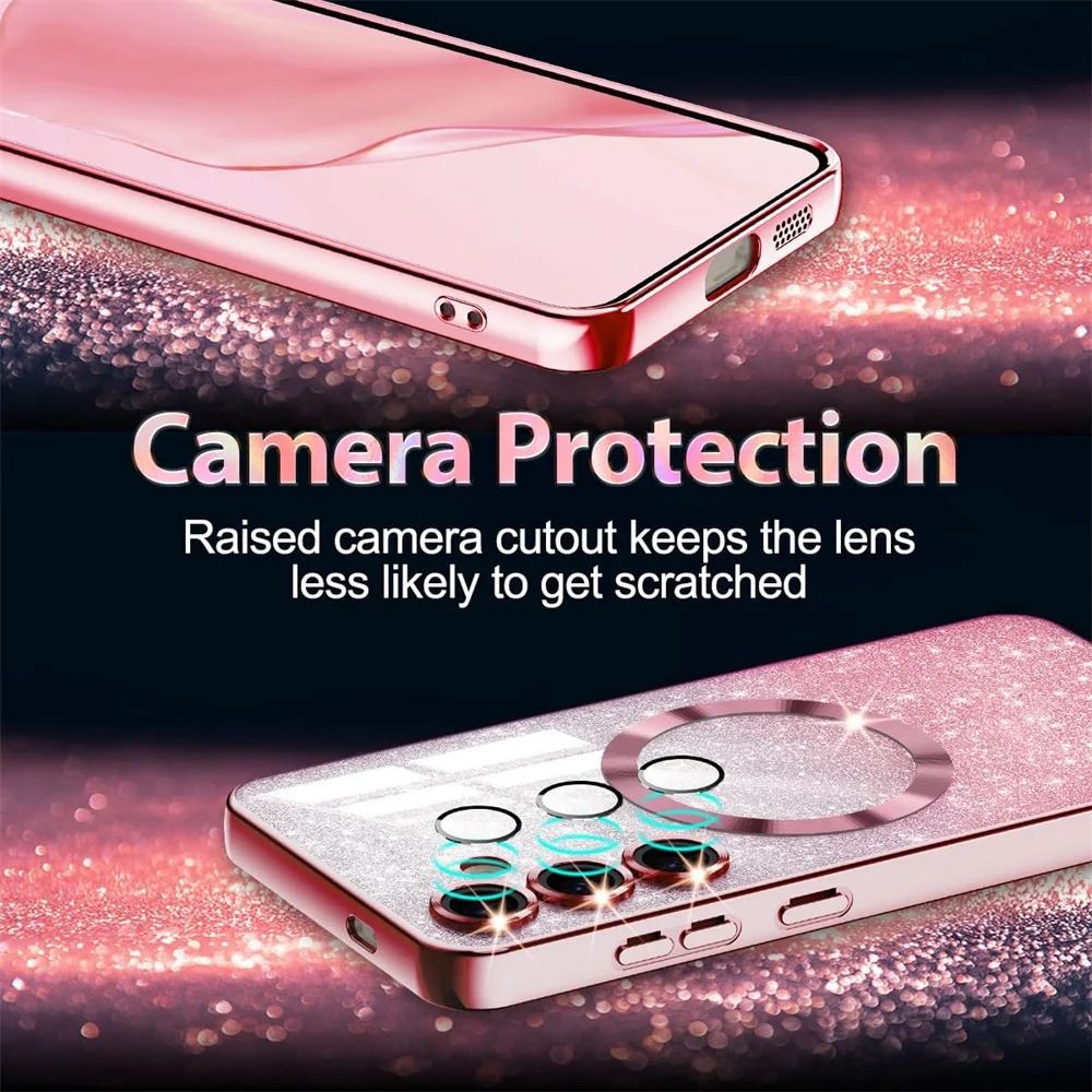 MagSafe Glitter Magnetic Phone Case for Samsung Galaxy S25 S24 S23 S22 S21 S20 Note 20 Ultra Shinning Transparent Silicone Electroplated Protective Shockproof Cover