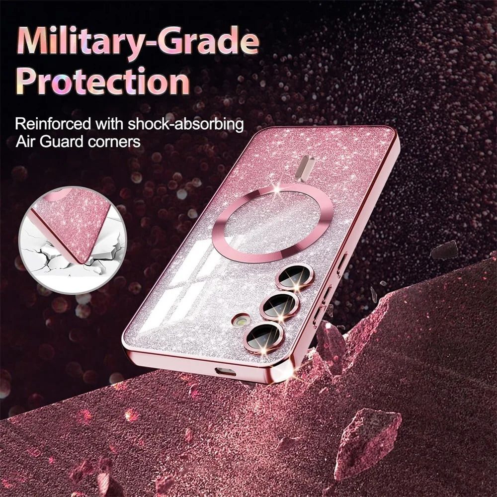 MagSafe Glitter Magnetic Phone Case for Samsung Galaxy S25 S24 S23 S22 S21 S20 Note 20 Ultra Shinning Transparent Silicone Electroplated Protective Shockproof Cover