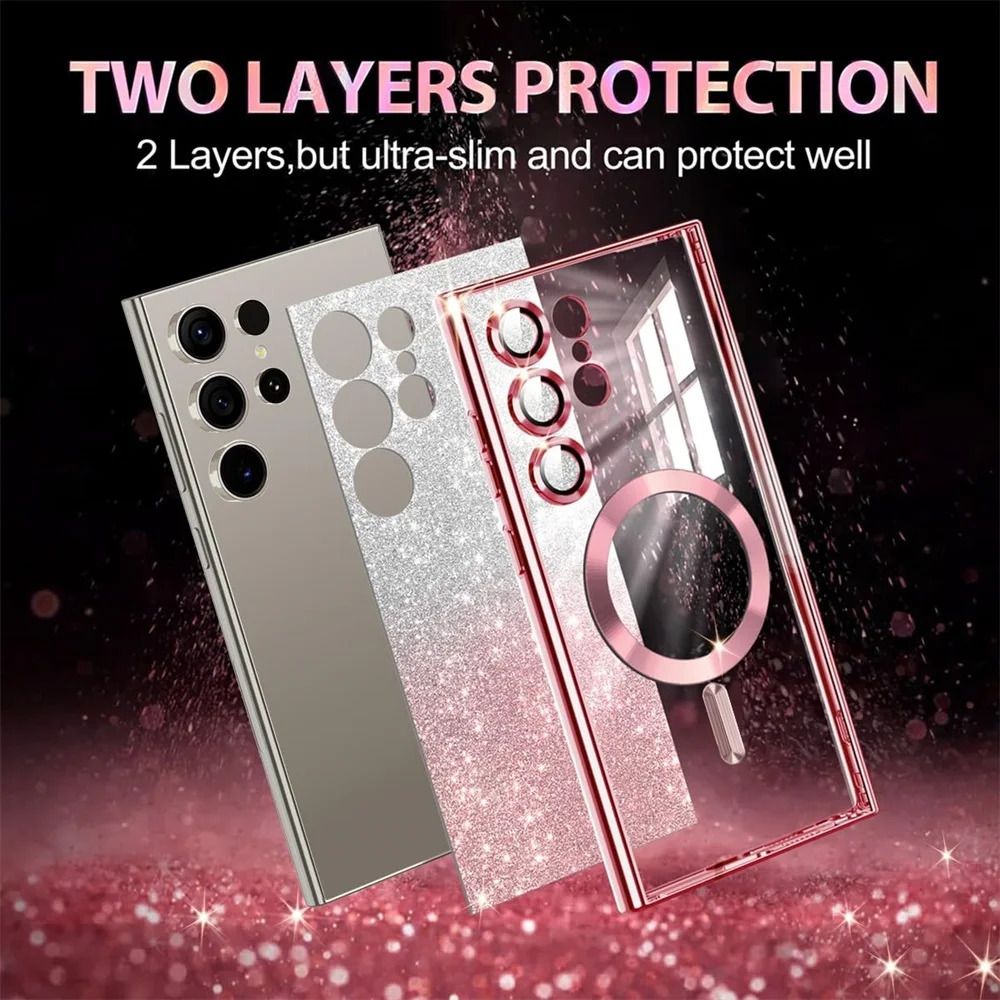 MagSafe Glitter Magnetic Phone Case for Samsung Galaxy S25 S24 S23 S22 S21 S20 Note 20 Ultra Shinning Transparent Silicone Electroplated Protective Shockproof Cover