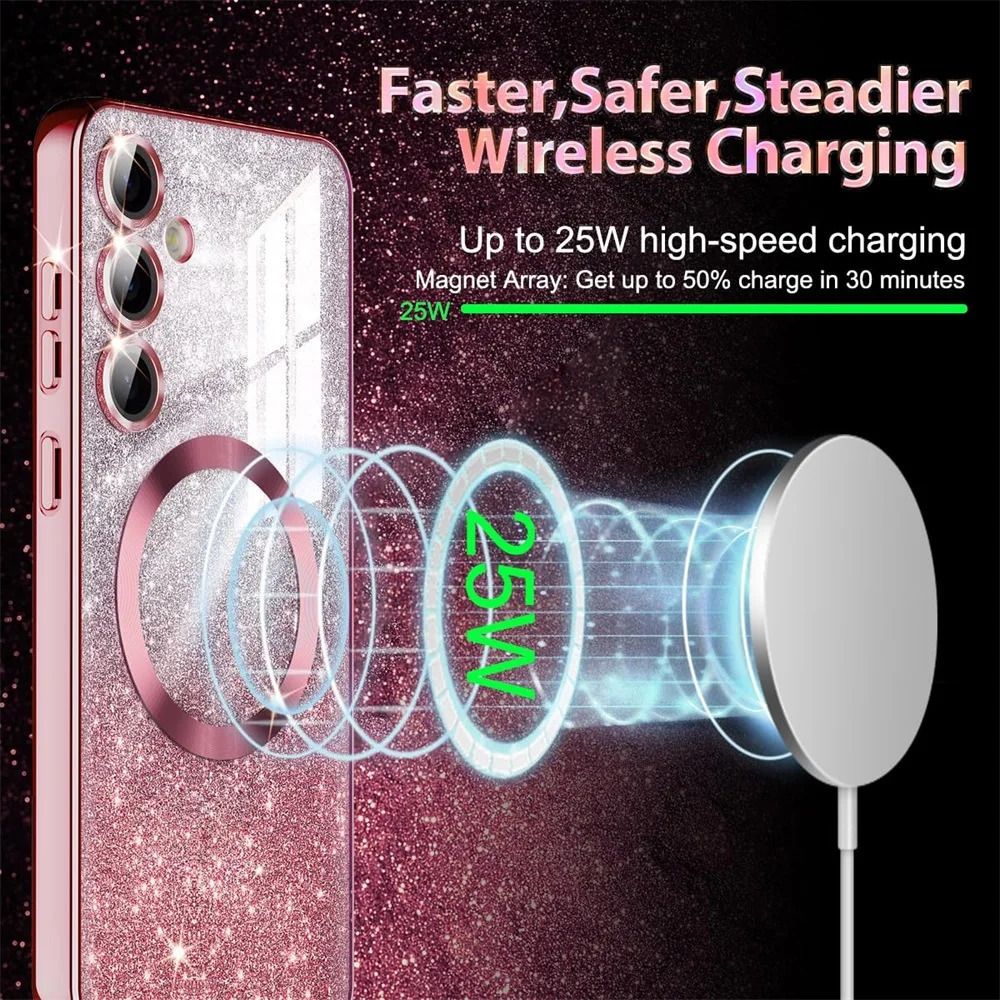MagSafe Glitter Magnetic Phone Case for Samsung Galaxy S25 S24 S23 S22 S21 S20 Note 20 Ultra Shinning Transparent Silicone Electroplated Protective Shockproof Cover