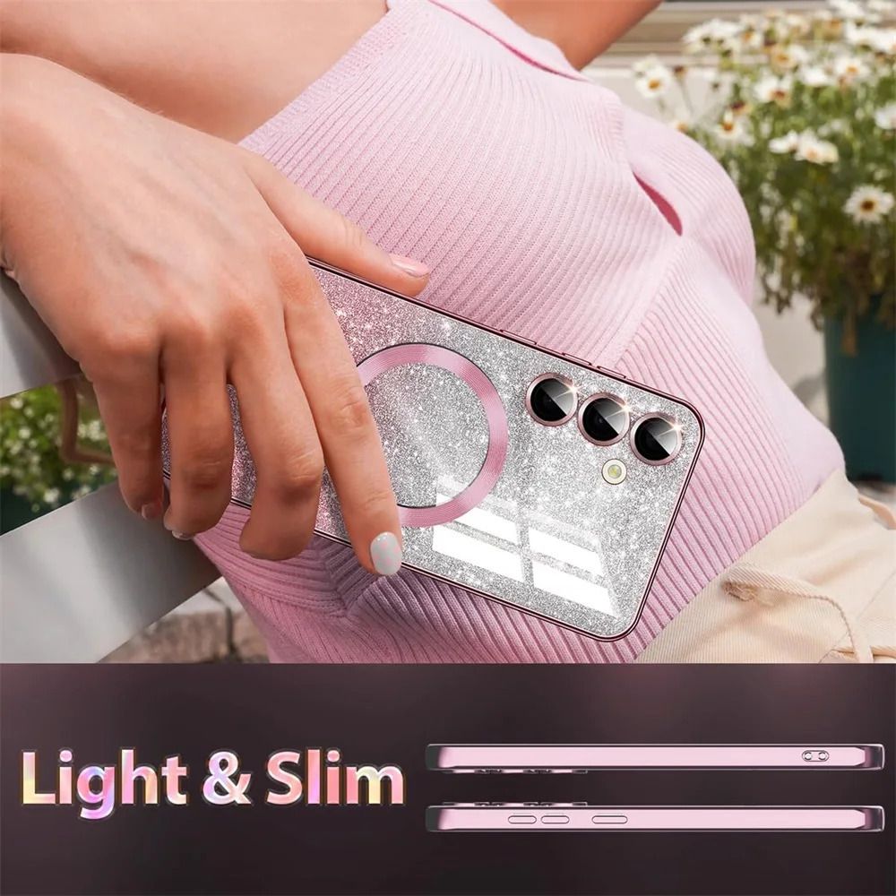 MagSafe Glitter Magnetic Phone Case for Samsung Galaxy S25 S24 S23 S22 S21 S20 Note 20 Ultra Shinning Transparent Silicone Electroplated Protective Shockproof Cover