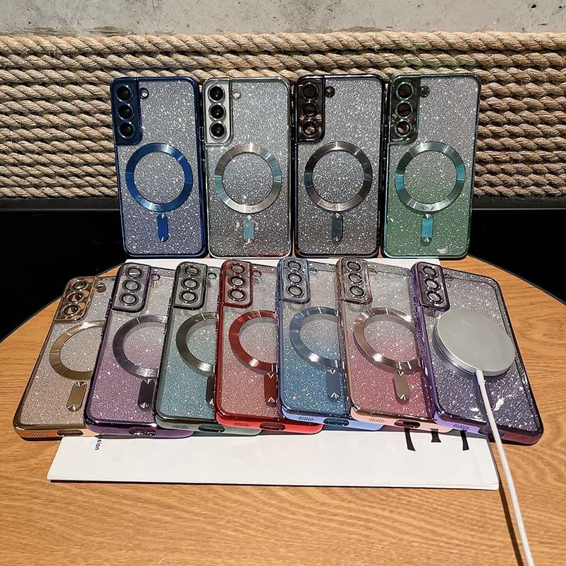MagSafe Glitter Magnetic Phone Case for Samsung Galaxy S25 S24 S23 S22 S21 S20 Note 20 Ultra Shinning Transparent Silicone Electroplated Protective Shockproof Cover