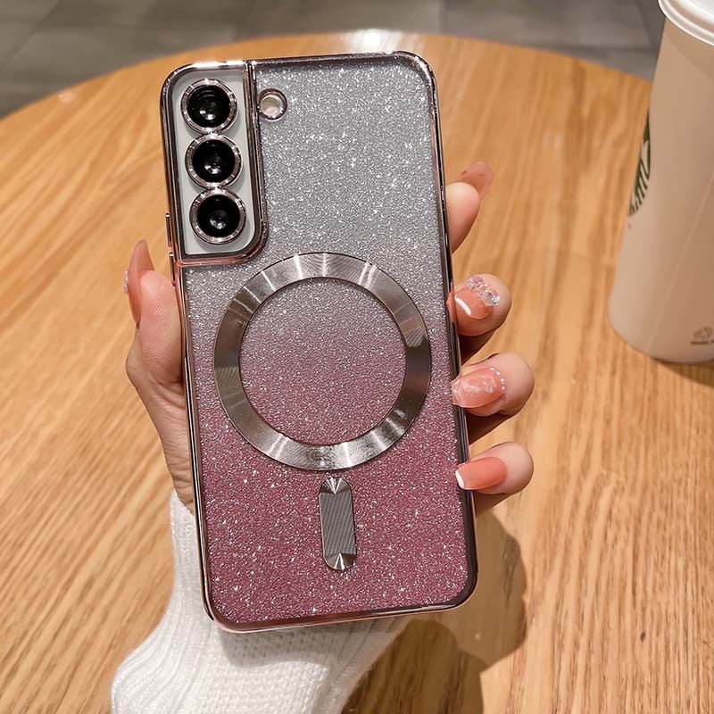 MagSafe Glitter Magnetic Phone Case for Samsung Galaxy S25 S24 S23 S22 S21 S20 Note 20 Ultra Shinning Transparent Silicone Electroplated Protective Shockproof Cover