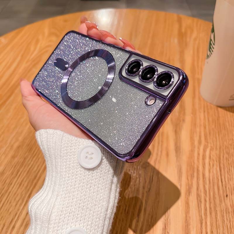 MagSafe Glitter Magnetic Phone Case for Samsung Galaxy S25 S24 S23 S22 S21 S20 Note 20 Ultra Shinning Transparent Silicone Electroplated Protective Shockproof Cover