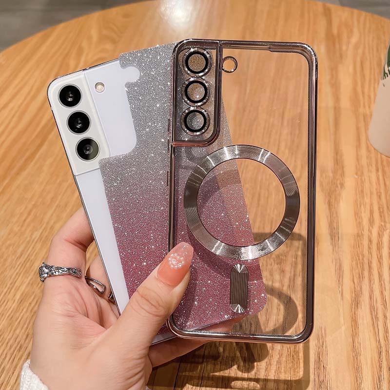 MagSafe Glitter Magnetic Phone Case for Samsung Galaxy S25 S24 S23 S22 S21 S20 Note 20 Ultra Shinning Transparent Silicone Electroplated Protective Shockproof Cover
