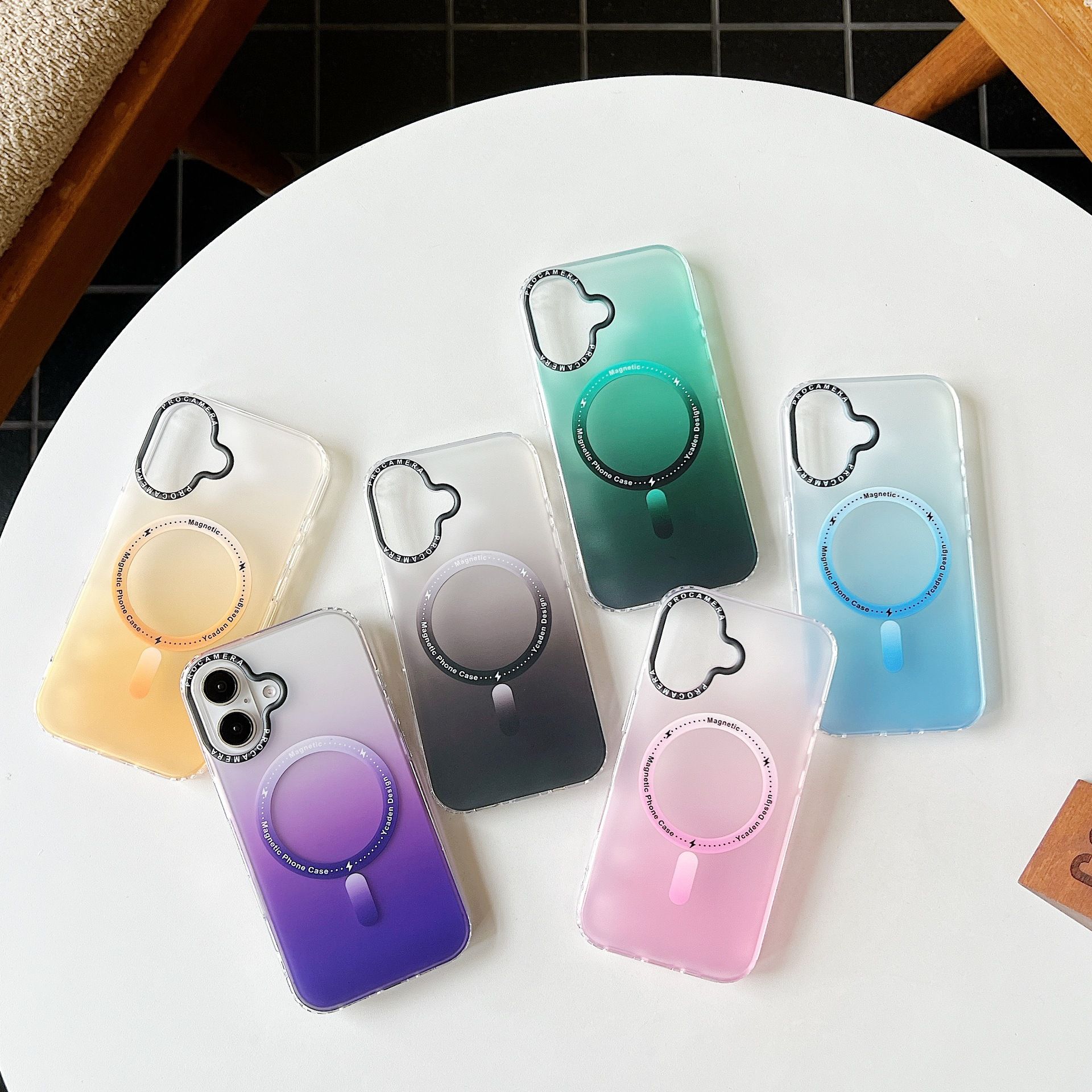 Hot Sale Magnetic Wireless Charging Phone Case for iPhone 17 Pro Max 16 15 14 13 12 Pro MaxTranslucent Gradient PC Acrylic Shockproof Cover