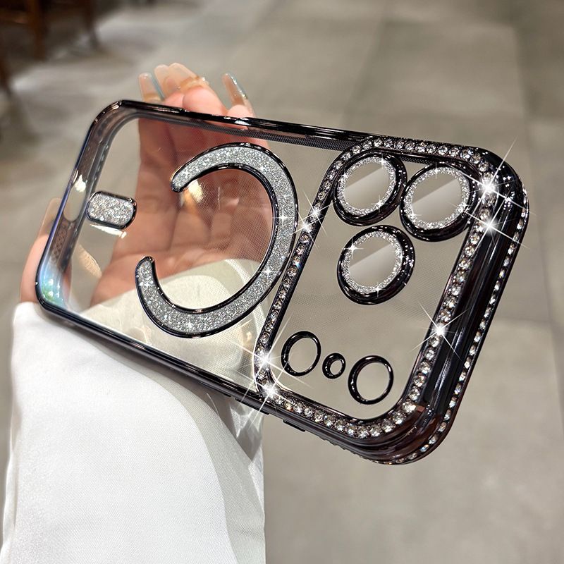 New Lens Protective Bling Diamond Magnetic Cell Phone Case Cover for iPhone 17 Pro Max 16 15 14 13 12 Pro Max 17 Air 15 16 Plus Magnetic Electroplating Cover