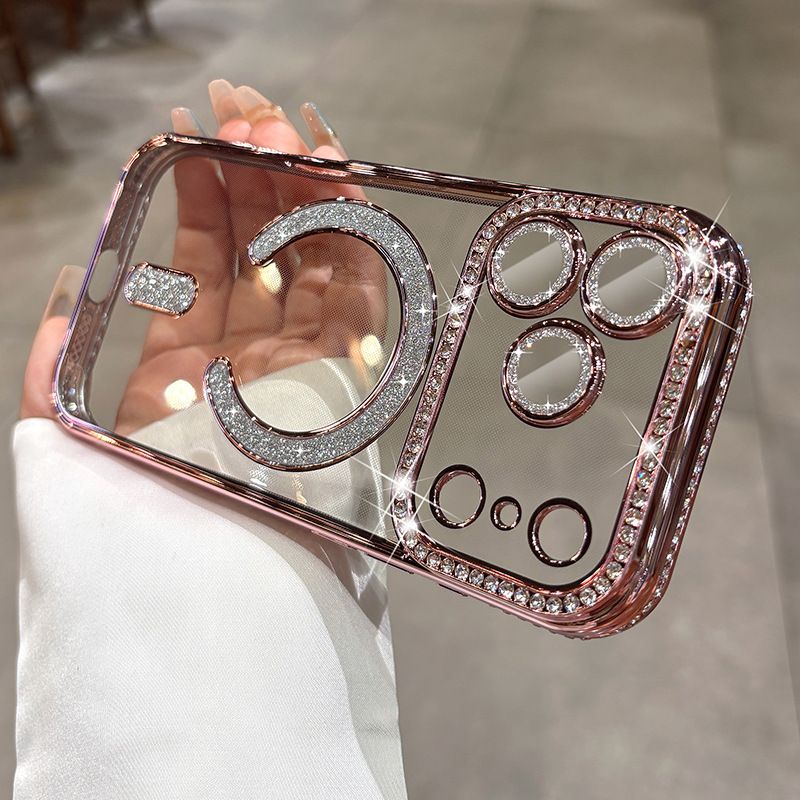 New Lens Protective Bling Diamond Magnetic Cell Phone Case Cover for iPhone 17 Pro Max 16 15 14 13 12 Pro Max 17 Air 15 16 Plus Magnetic Electroplating Cover