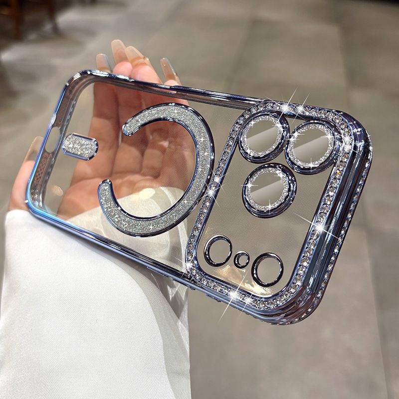 New Lens Protective Bling Diamond Magnetic Cell Phone Case Cover for iPhone 17 Pro Max 16 15 14 13 12 Pro Max 17 Air 15 16 Plus Magnetic Electroplating Cover