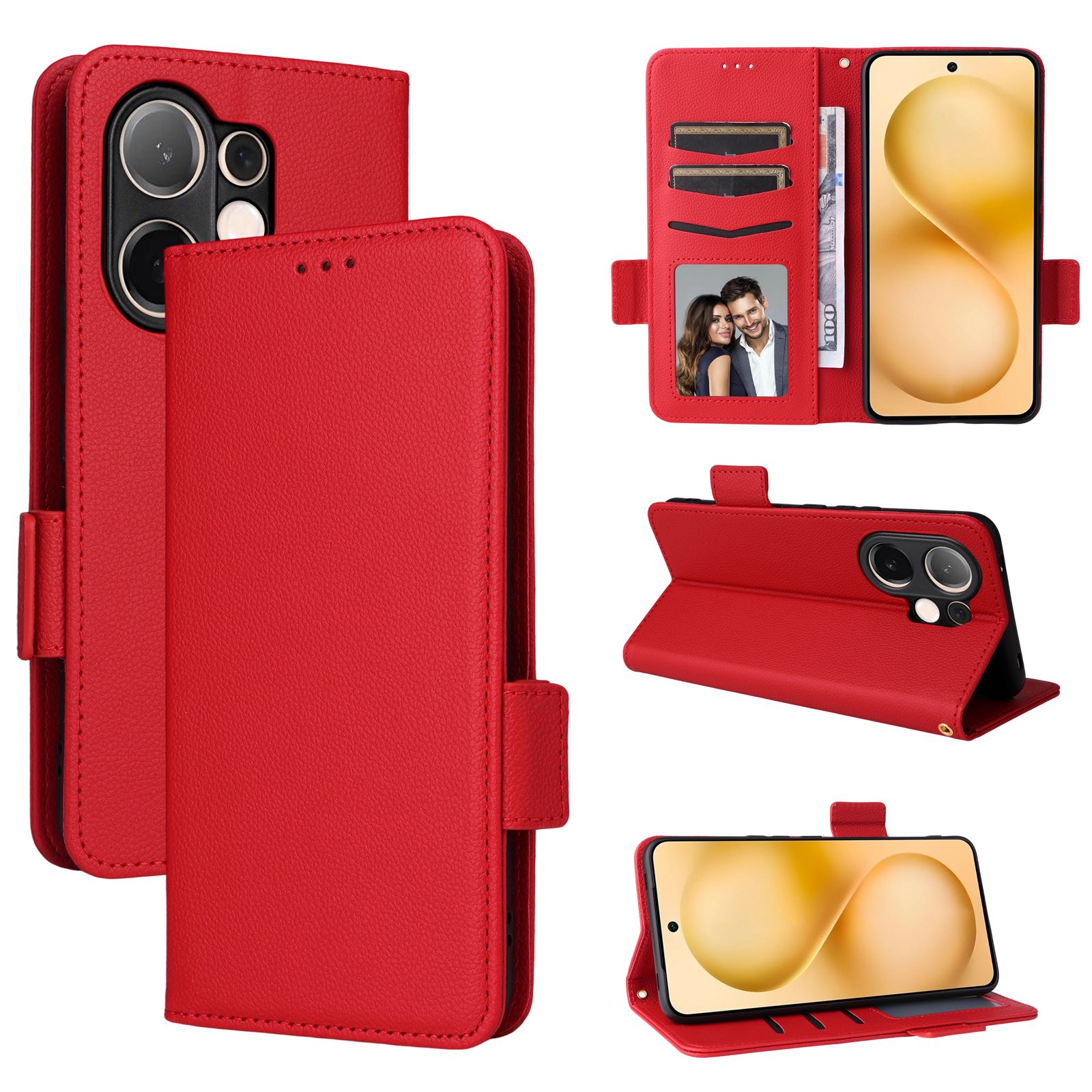 Flip Cover for Vivo V60 5G Case Leather Magnetic Flip Folio Stand Phone Cover with Card Holder