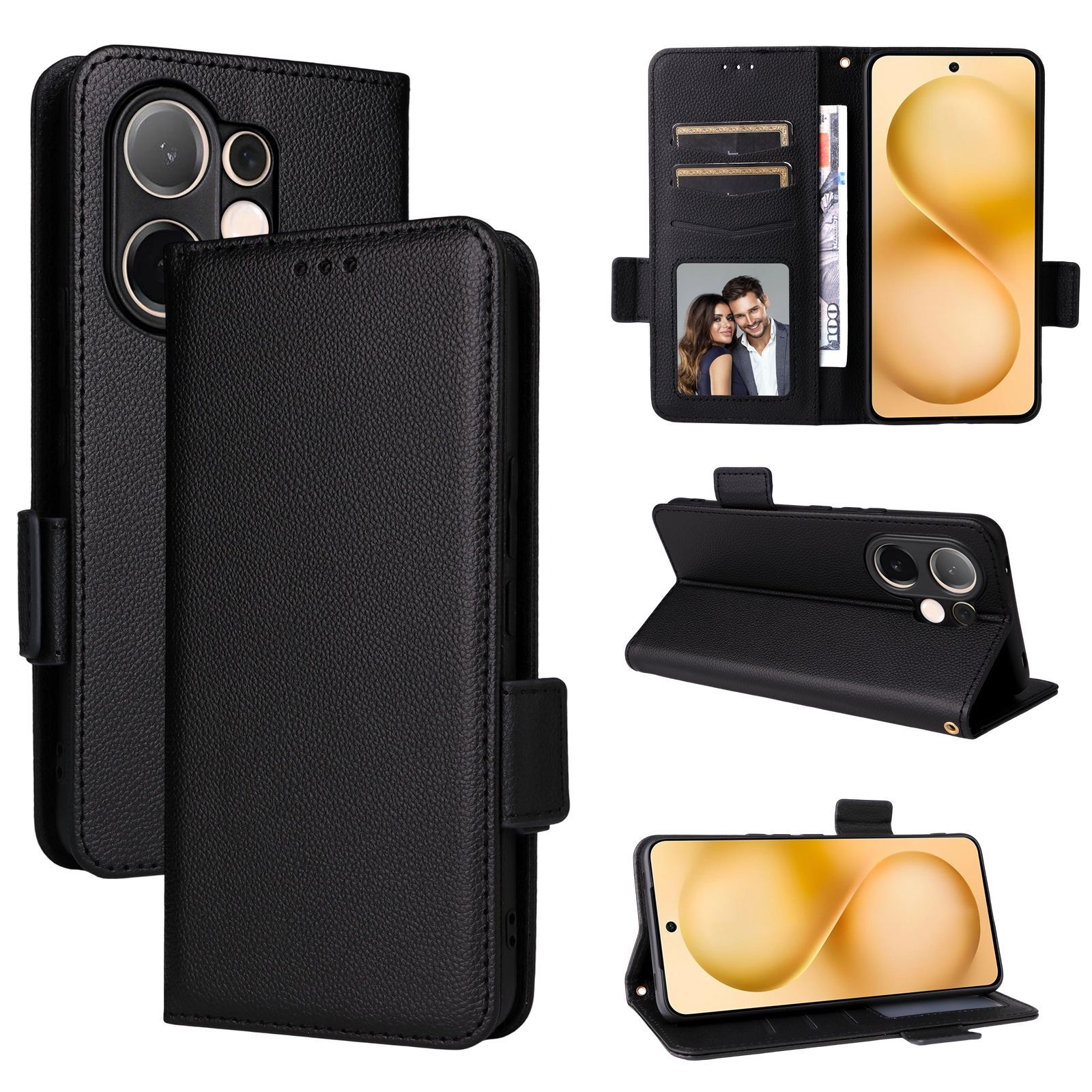 Flip Cover for Vivo V60 5G Case Leather Magnetic Flip Folio Stand Phone Cover with Card Holder