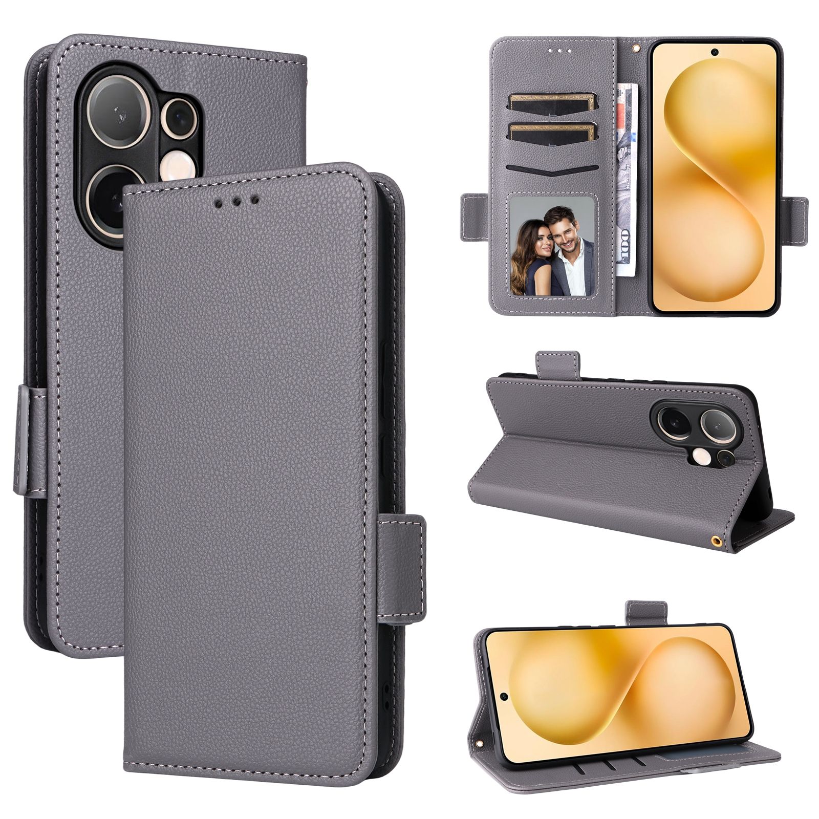 Flip Cover for Vivo V60 5G Case Leather Magnetic Flip Folio Stand Phone Cover with Card Holder