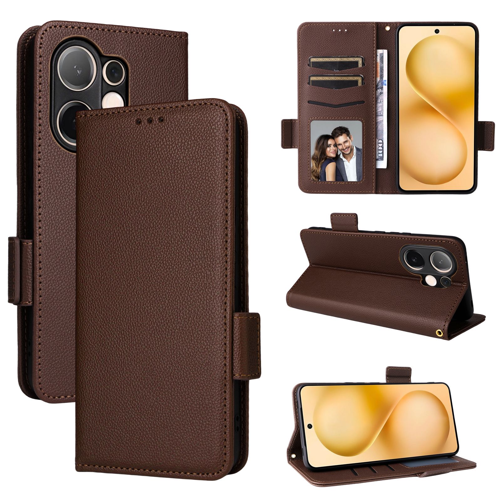 Flip Cover for Vivo V60 5G Case Leather Magnetic Flip Folio Stand Phone Cover with Card Holder