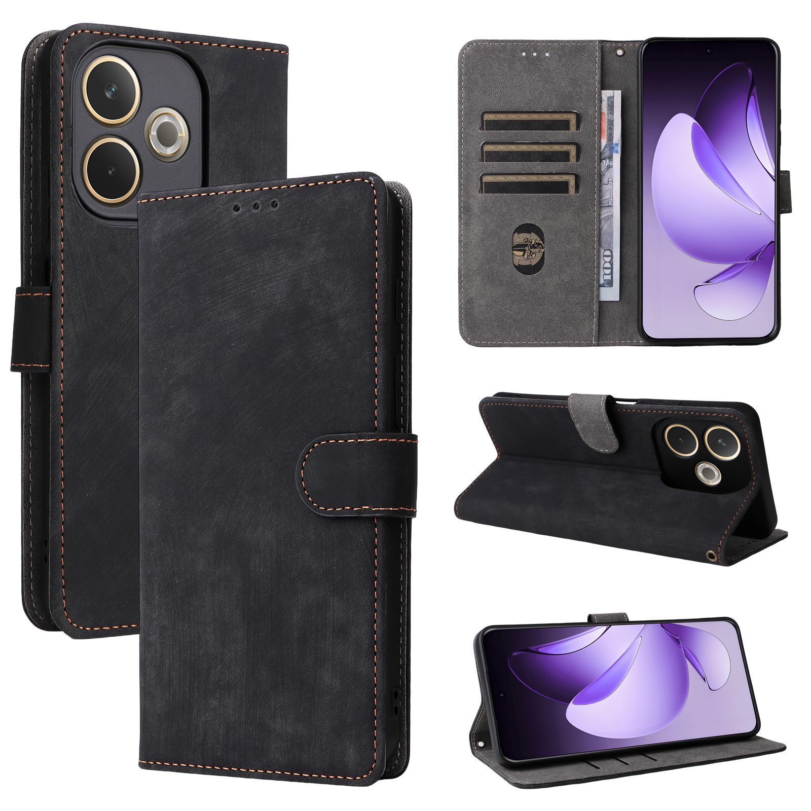 Flip Cover for Oppo A5 Pro,6.67" Case Leather Magnetic Flip Folio Stand Phone Cover with Card Holder
