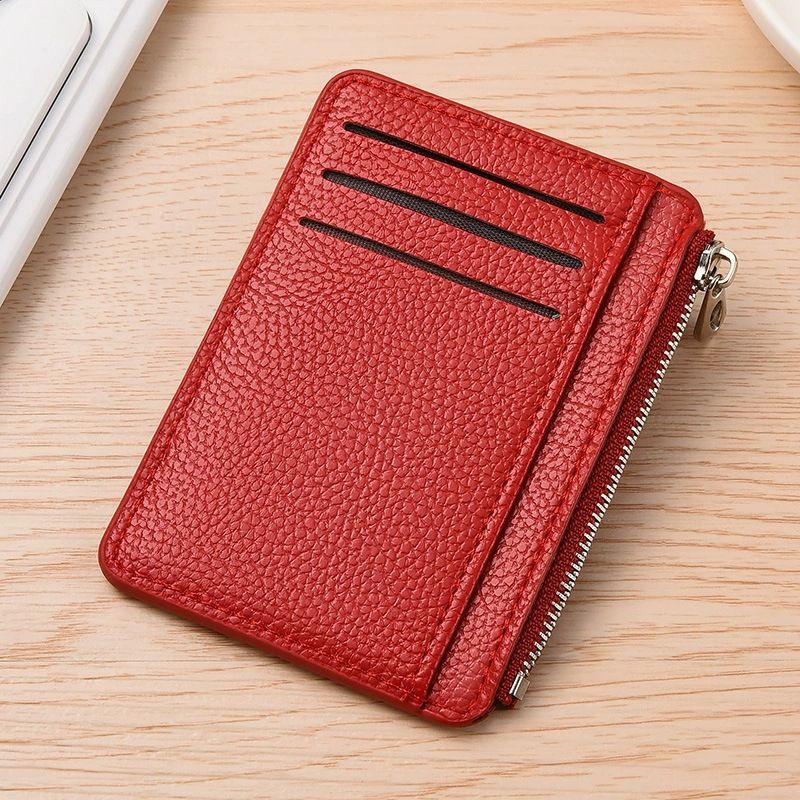 Slim ID Card Holder: Compact and Easy to Carry Minimalist Solid Colour Zipper Design Niche Style Women's Multi-Card Compartment Organiser