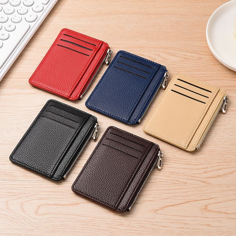 Slim ID Card Holder: Compact and Easy to Carry Minimalist Solid Colour Zipper Design Niche Style Women's Multi-Card Compartment Organiser