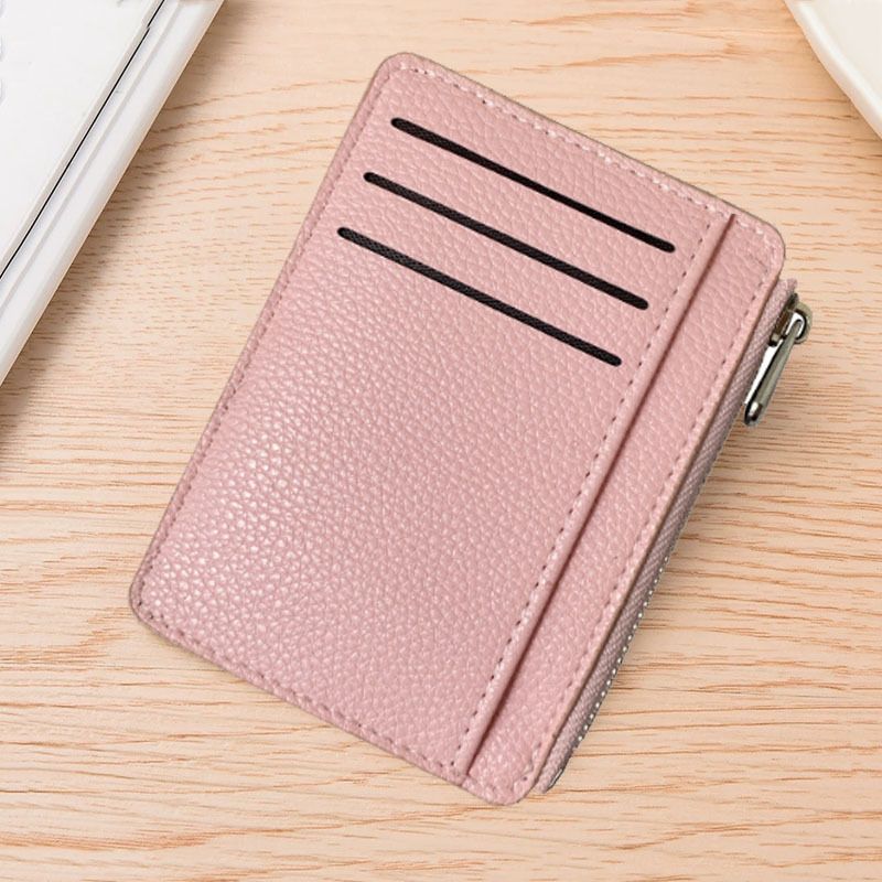 Slim ID Card Holder: Compact and Easy to Carry Minimalist Solid Colour Zipper Design Niche Style Women's Multi-Card Compartment Organiser
