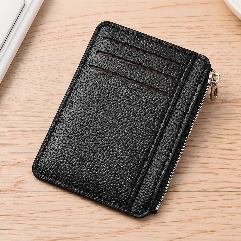 Slim ID Card Holder: Compact and Easy to Carry Minimalist Solid Colour Zipper Design Niche Style Women's Multi-Card Compartment Organiser