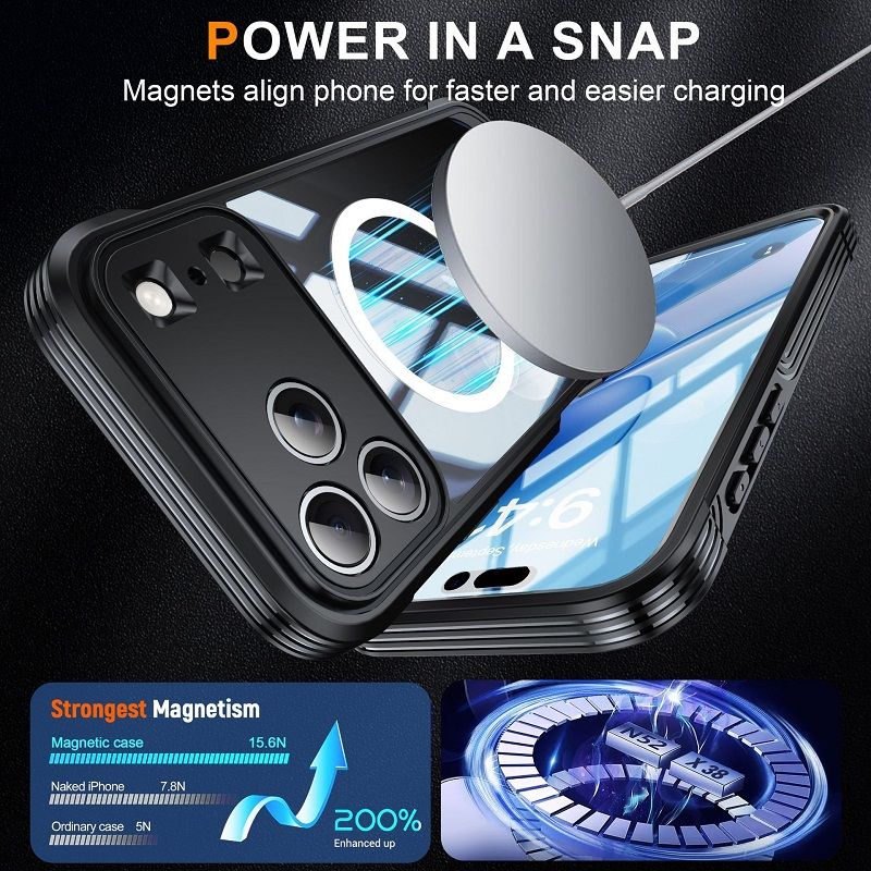 360 Full Cover Transparent With Magnetic Case for iPhone 17 Pro Max 17 PRO 17 Air Compatible With MagSafe Shockproof Screen Protector Phone Cover Case