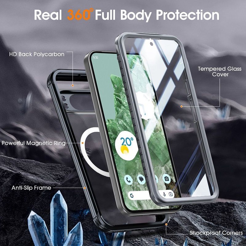 360 Full Cover Transparent With Magnetic Case for Google Pixel 9 Pro XL, 9 Pro, 9 Compatible With MagSafe Shockproof Screen Protector Phone Cover Case