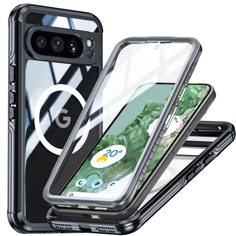 360 Full Cover Transparent With Magnetic Case for Google Pixel 9 Pro XL, 9 Pro, 9 Compatible With MagSafe Shockproof Screen Protector Phone Cover Case