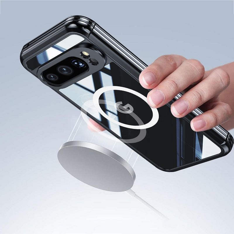 360 Full Cover Transparent With Magnetic Case for Google Pixel 9 Pro XL, 9 Pro, 9 Compatible With MagSafe Shockproof Screen Protector Phone Cover Case