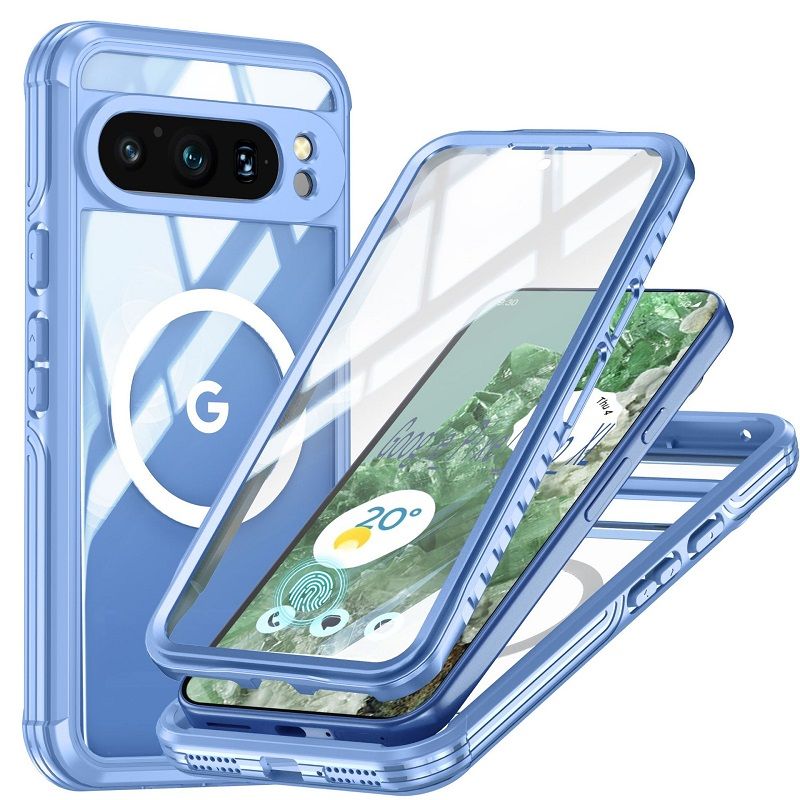 360 Full Cover Transparent With Magnetic Case for Google Pixel 9 Pro XL, 9 Pro, 9 Compatible With MagSafe Shockproof Screen Protector Phone Cover Case