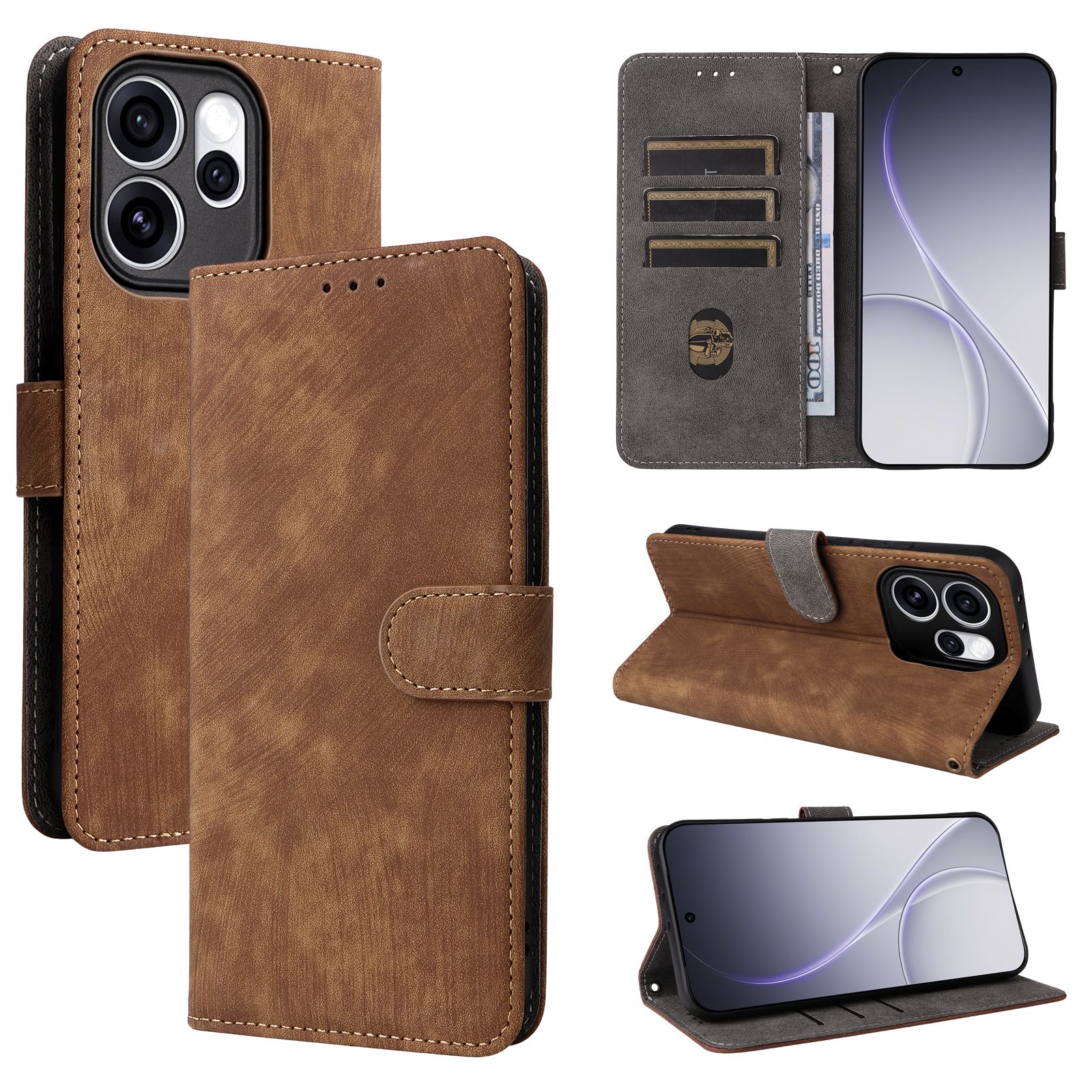 Leather Flip Cover for OPPO Reno15 Pro / Reno 15 Pro Leather PU Phone Case Shockproof Durable Retro Wallet Case