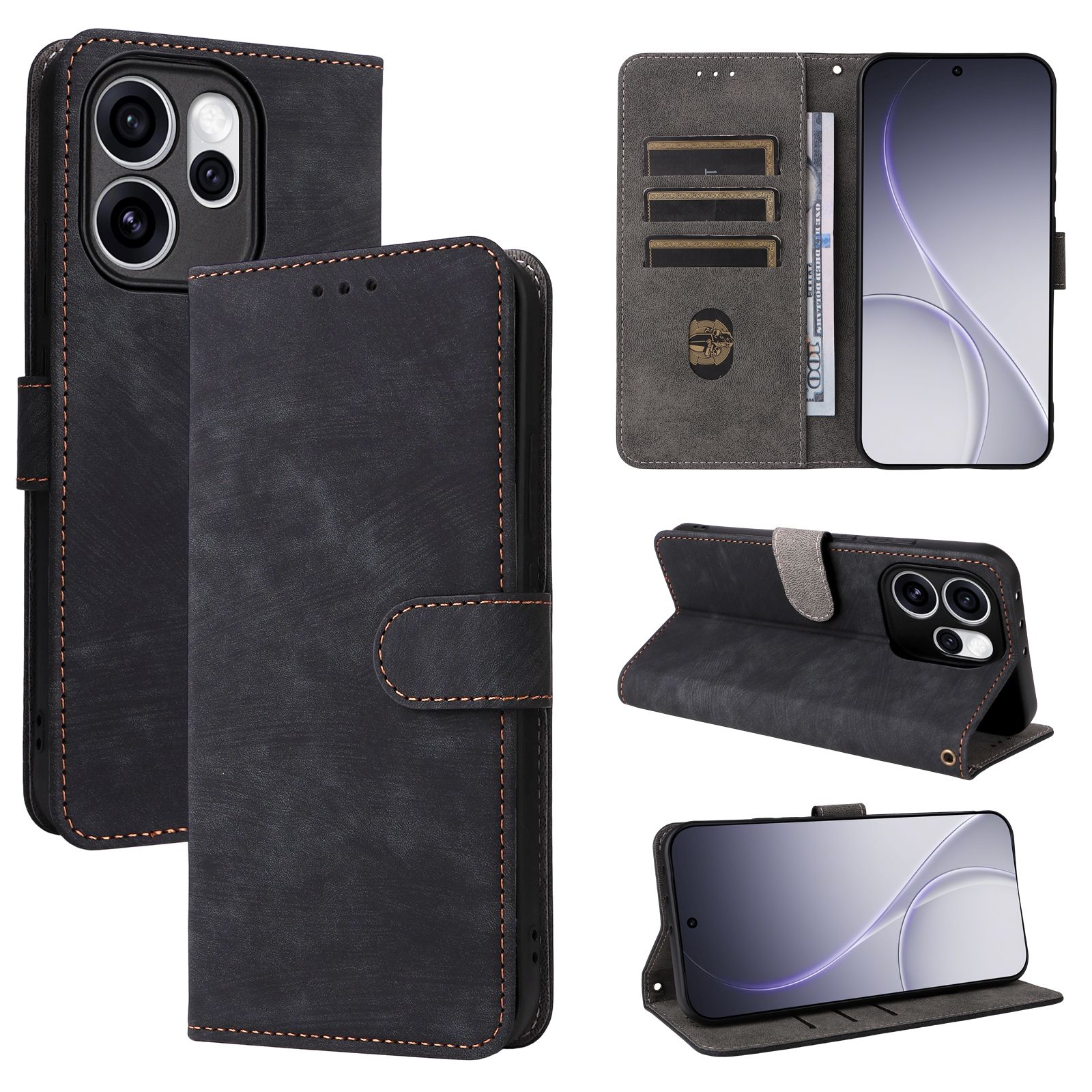 Leather Flip Cover for OPPO Reno15 Pro / Reno 15 Pro Leather PU Phone Case Shockproof Durable Retro Wallet Case