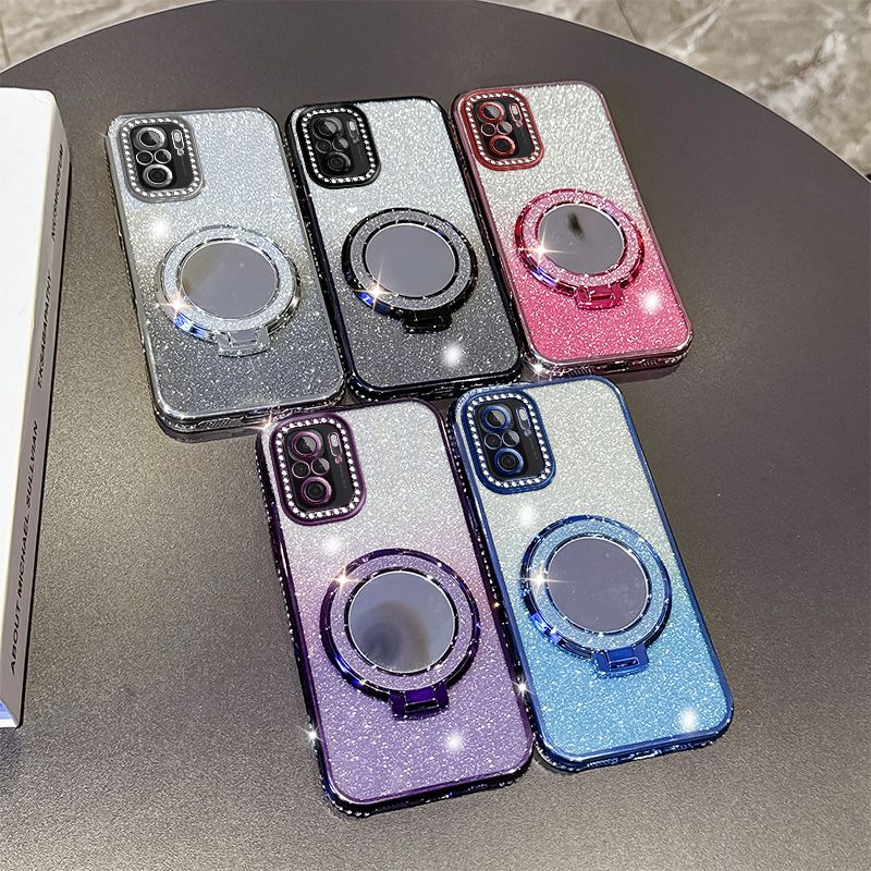Phone Case for Xiaomi Redmi Note 10 6.43"/ Note 10S 6.43" Glitter Electroplated Rhinestone Touch Up Mirror Magnetic Bracket Phone Case
