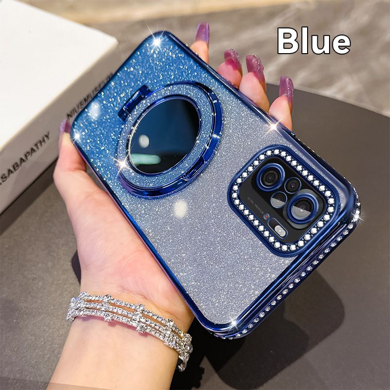 Phone Case for Xiaomi Redmi Note 10 6.43"/ Note 10S 6.43" Glitter Electroplated Rhinestone Touch Up Mirror Magnetic Bracket Phone Case