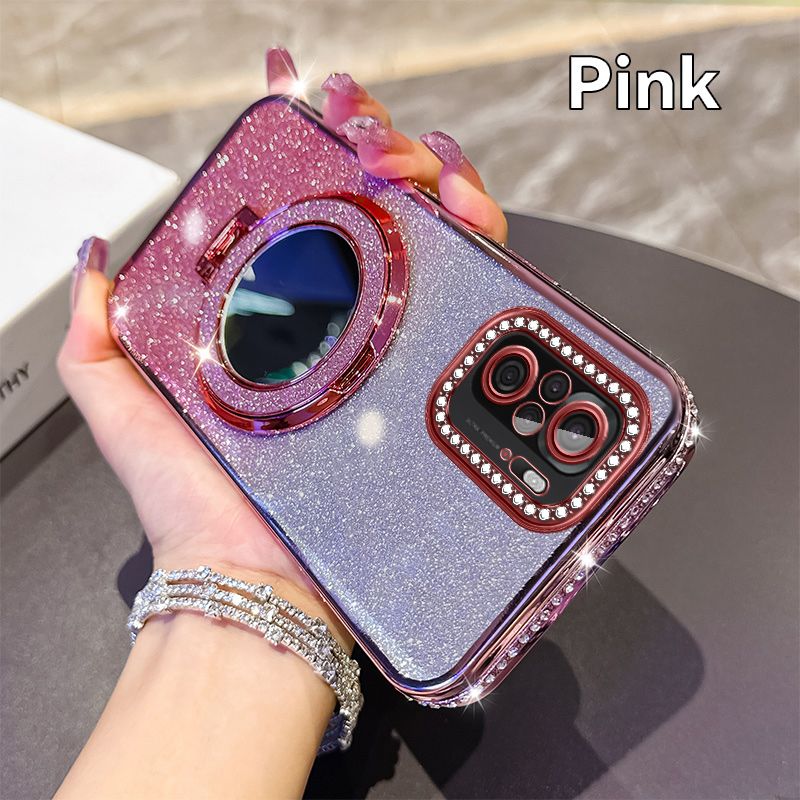Phone Case for Xiaomi Redmi Note 10 6.43"/ Note 10S 6.43" Glitter Electroplated Rhinestone Touch Up Mirror Magnetic Bracket Phone Case