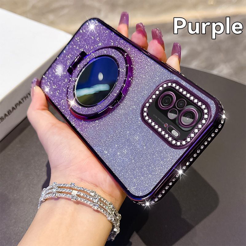 Phone Case for Xiaomi Redmi Note 10 6.43"/ Note 10S 6.43" Glitter Electroplated Rhinestone Touch Up Mirror Magnetic Bracket Phone Case