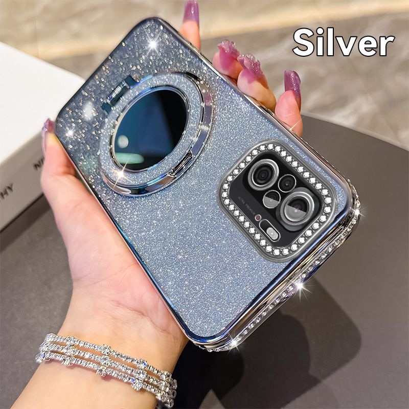 Phone Case for Xiaomi Redmi Note 10 6.43"/ Note 10S 6.43" Glitter Electroplated Rhinestone Touch Up Mirror Magnetic Bracket Phone Case