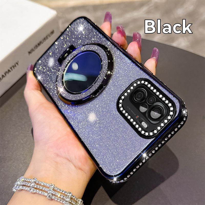 Phone Case for Xiaomi Redmi Note 10 6.43"/ Note 10S 6.43" Glitter Electroplated Rhinestone Touch Up Mirror Magnetic Bracket Phone Case