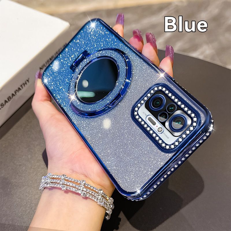 Phone Case for Xiaomi Redmi Note 10 Pro 4G/Max Glitter Electroplated Rhinestone Touch Up Mirror Magnetic Bracket Phone Case