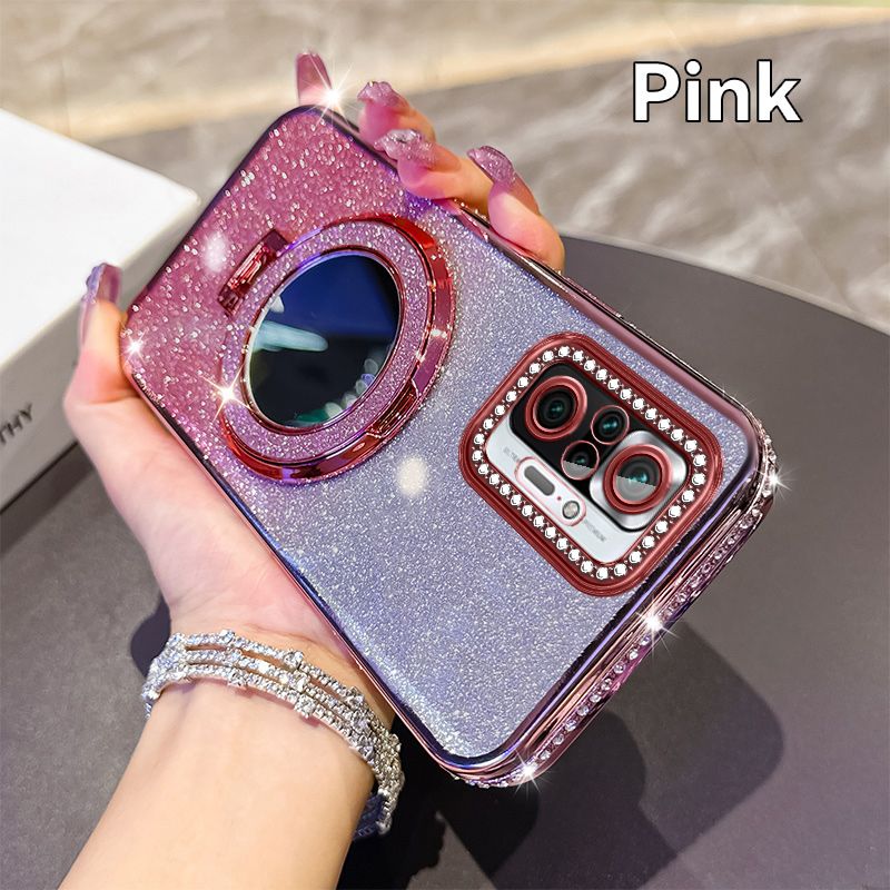 Phone Case for Xiaomi Redmi Note 10 Pro 4G/Max Glitter Electroplated Rhinestone Touch Up Mirror Magnetic Bracket Phone Case