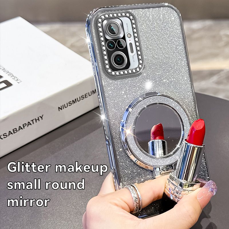 Phone Case for Xiaomi Redmi Note 10 Pro 4G/Max Glitter Electroplated Rhinestone Touch Up Mirror Magnetic Bracket Phone Case