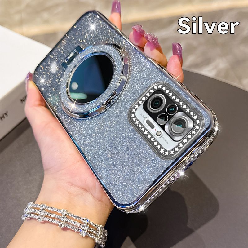Phone Case for Xiaomi Redmi Note 10 Pro 4G/Max Glitter Electroplated Rhinestone Touch Up Mirror Magnetic Bracket Phone Case