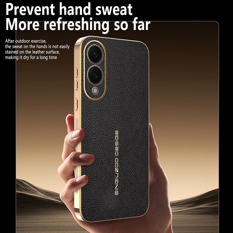 Phone Case for Samsung Galaxy S25 Edge Electroplated Lychee Pattern Leather Texture Light Luxury Protective Case