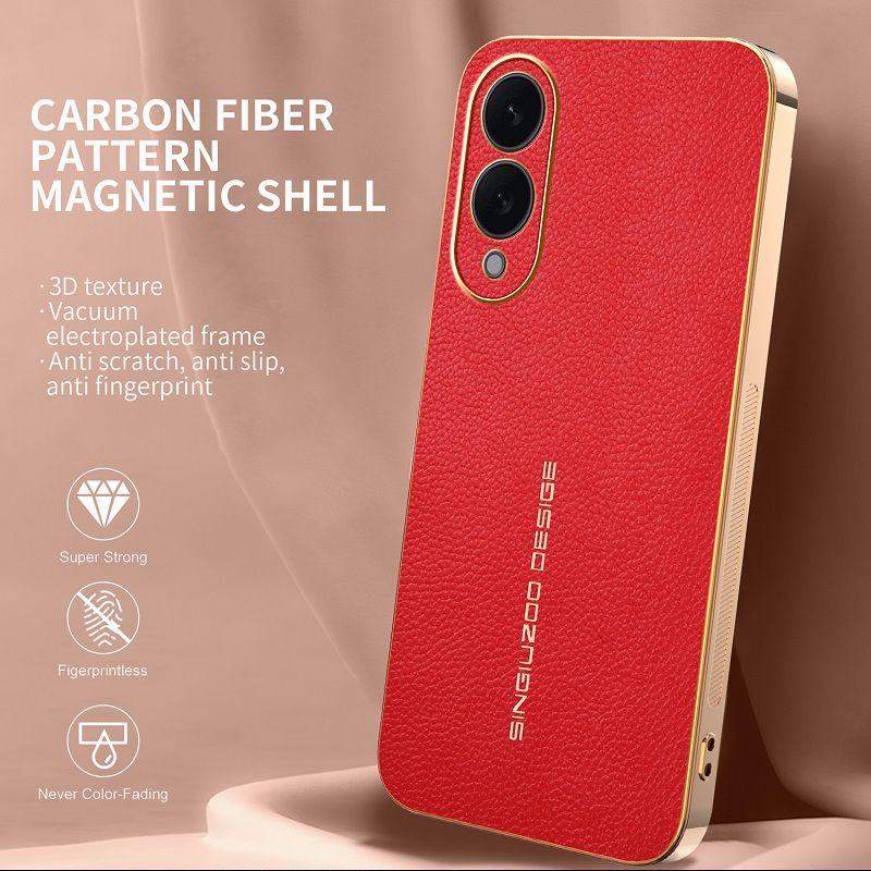 Phone Case for Samsung Galaxy S25 Edge Electroplated Lychee Pattern Leather Texture Light Luxury Protective Case