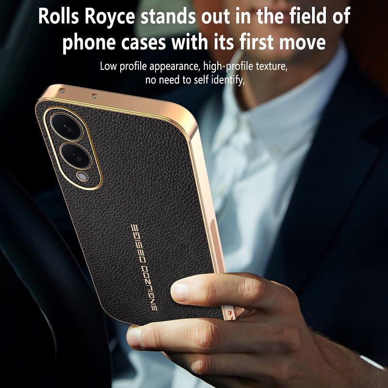 Phone Case for Samsung Galaxy S25 Edge Electroplated Lychee Pattern Leather Texture Light Luxury Protective Case