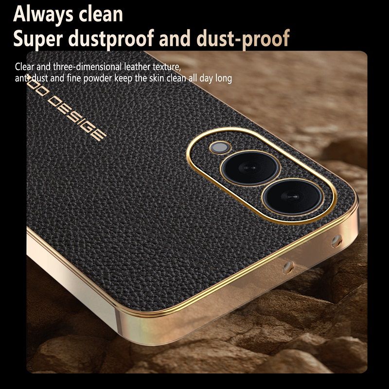 Phone Case for Samsung Galaxy S25 Edge Electroplated Lychee Pattern Leather Texture Light Luxury Protective Case