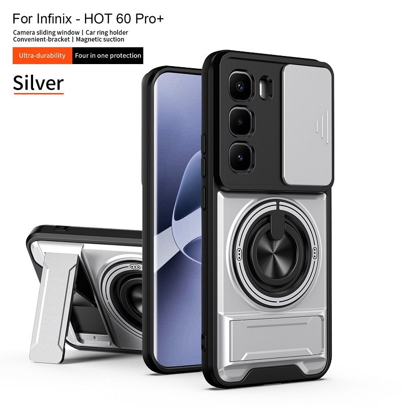 Luxury Slide Camera Lens Case Protective Cover for Infinix Hot 60 Pro+/Plus (X6886) Magnetic Kickstand Phone Case