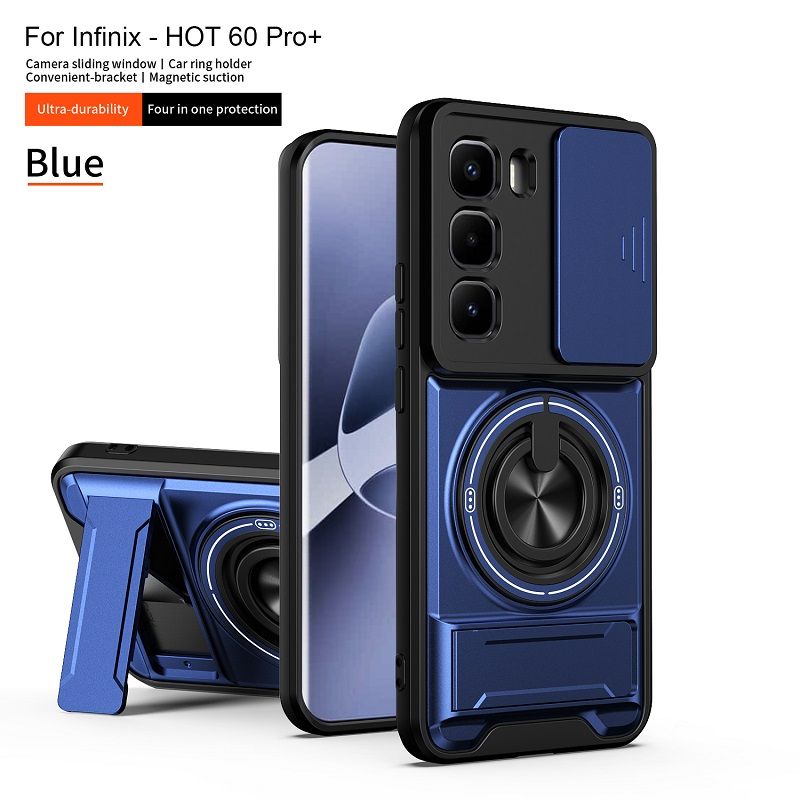 Luxury Slide Camera Lens Case Protective Cover for Infinix Hot 60 Pro+/Plus (X6886) Magnetic Kickstand Phone Case
