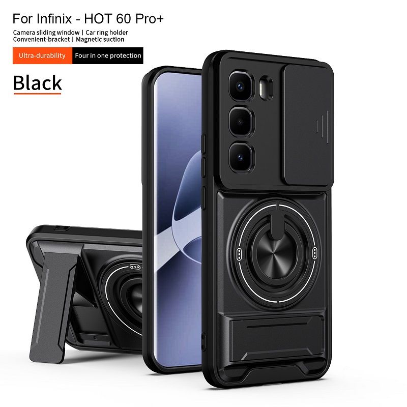 Luxury Slide Camera Lens Case Protective Cover for Infinix Hot 60 Pro+/Plus (X6886) Magnetic Kickstand Phone Case