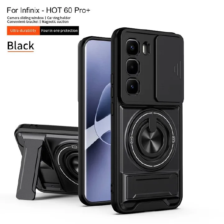 Luxury Slide Camera Lens Case Protective Cover for Infinix Hot 60 Pro+/Plus (X6886) Magnetic Kickstand Phone Case