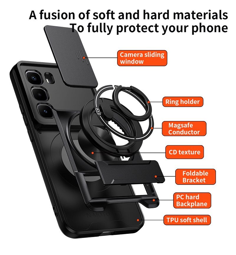 Luxury Slide Camera Lens Case Protective Cover for Infinix Hot 60 Pro+/Plus (X6886) Magnetic Kickstand Phone Case