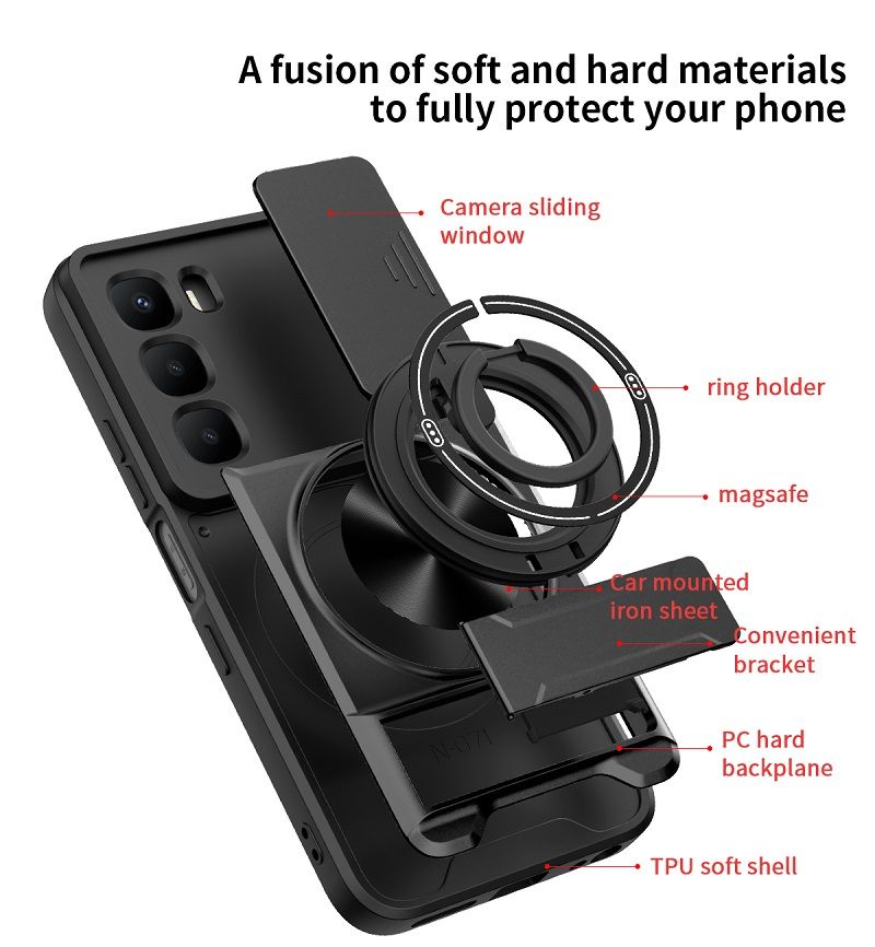 Luxury Slide Camera Lens Case Protective Cover for Infinix Hot 60i 4G (X6728, X6728B) / Hot 60 4G Magnetic Kickstand Phone Case